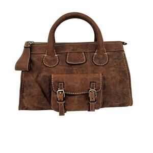 Chloe Edith Tote Bag Top Handle in Brown Nubuck Leather Made in Italy Authentic